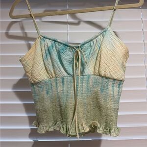 Zara Cream and Light Teal Tie-Dye Smocked Cami Top